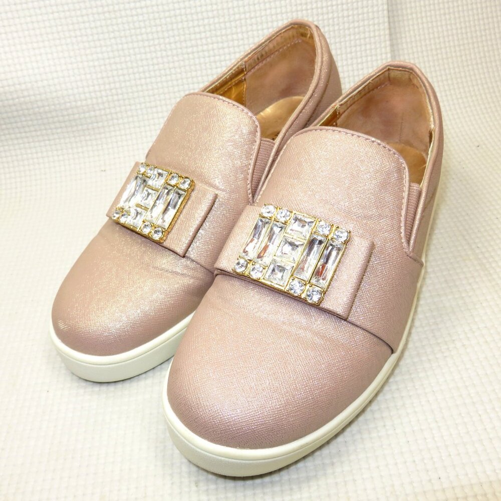 Michael Kors Ivy Cara-888 Rose Gold MK Bling Glitter Crystal Flats Size 5 Shoes - Picture 1 of 12
